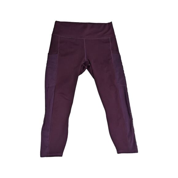 Fabletics Mila Pocket Capri Leggings Burgundy Maroon Womens Large Cropped Mesh - Picture 2 of 6